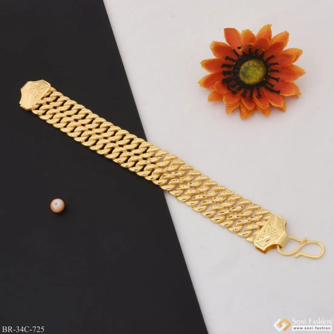 1 Gram Gold Plated 2 Line Prominent Design Pokal Bracelet for Men - Style C725