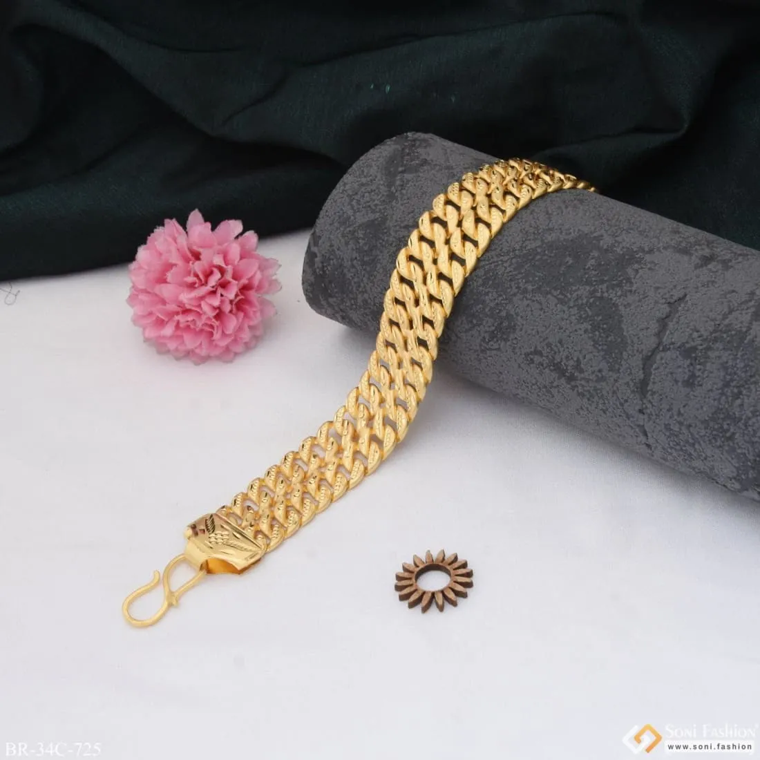 1 Gram Gold Plated 2 Line Prominent Design Pokal Bracelet for Men - Style C725