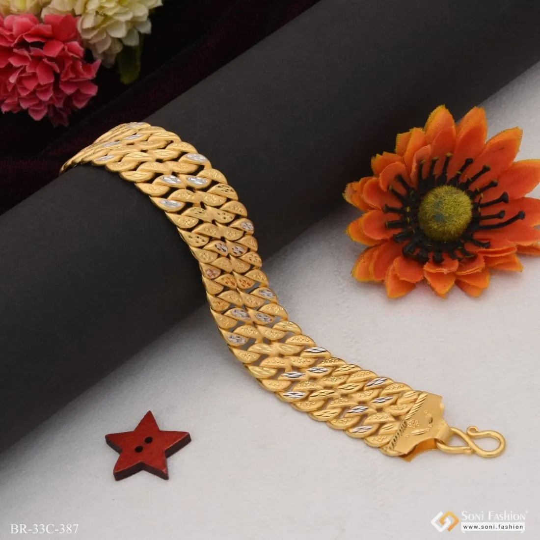 1 Gram Gold Plated 2 Line Sophisticated Design Pokal Bracelet for Men - Style C387