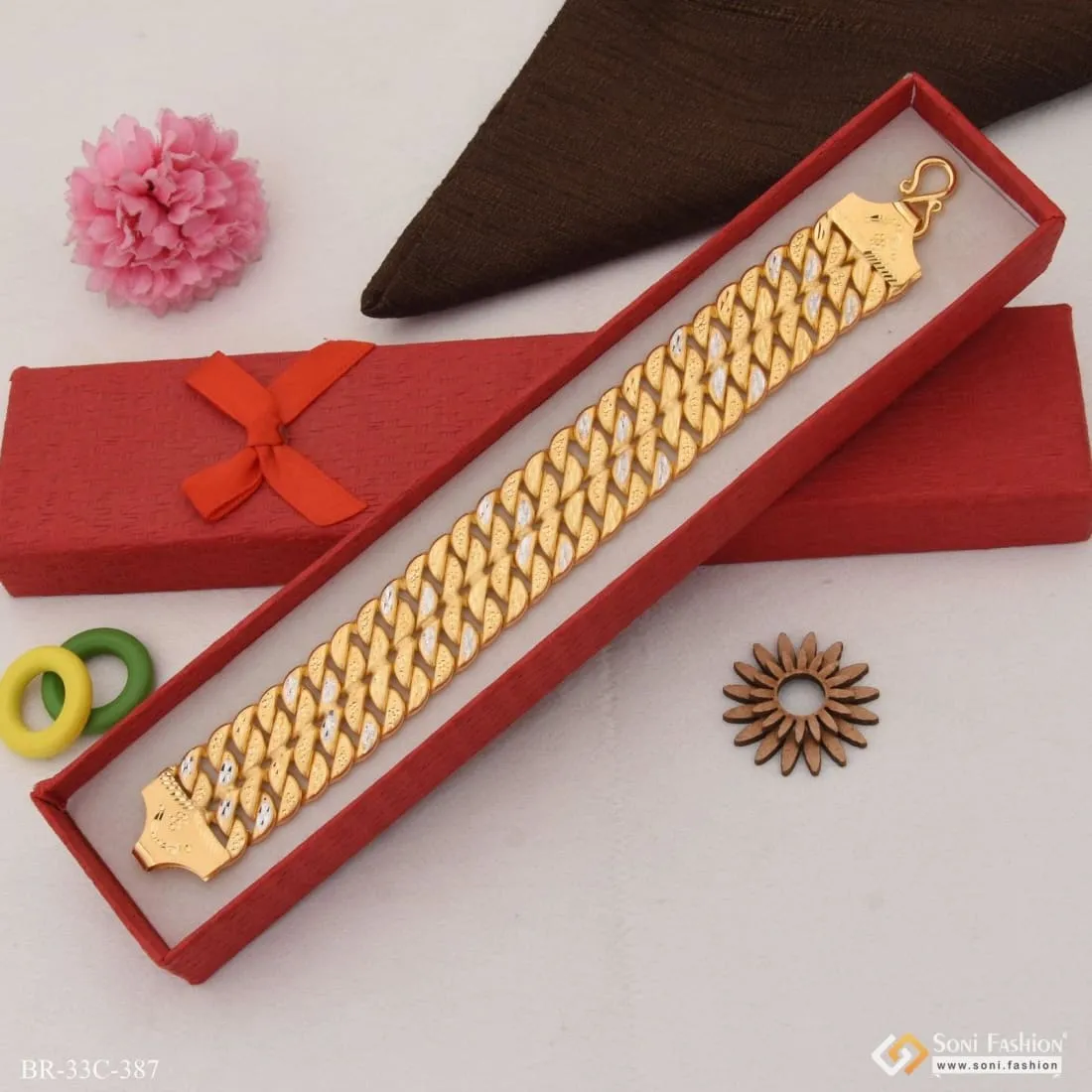 1 Gram Gold Plated 2 Line Sophisticated Design Pokal Bracelet for Men - Style C387