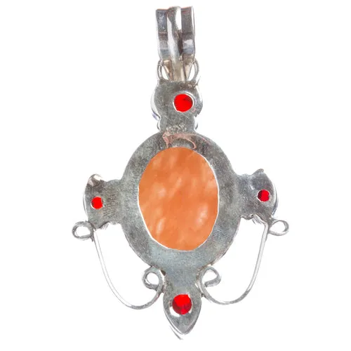 925 Sterling Silver Natural Gemstones Agate Garnet Pendant FJSVP2071