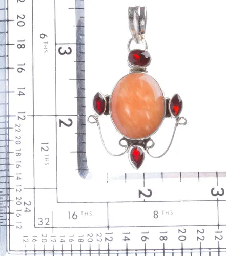 925 Sterling Silver Natural Gemstones Agate Garnet Pendant FJSVP2071