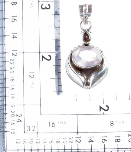 925 Sterling Silver Natural Gemstones Pink Amethyst Pendant FJSVP2084