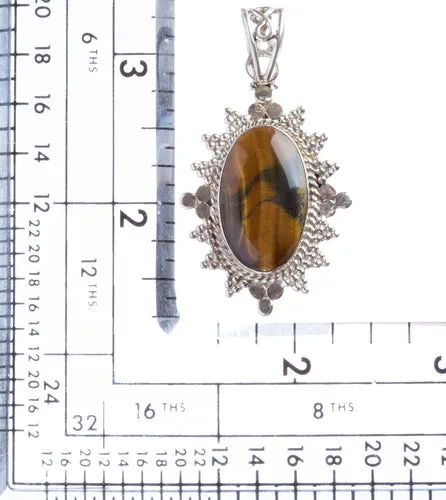 925 Sterling Silver Natural Gemstones Tigers Eye Pendant FJSVP2058