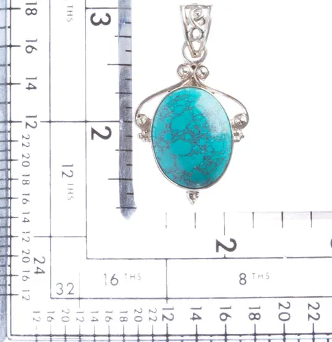 925 Sterling Silver Natural Gemstones Turquoise Pendant FJSVP2057