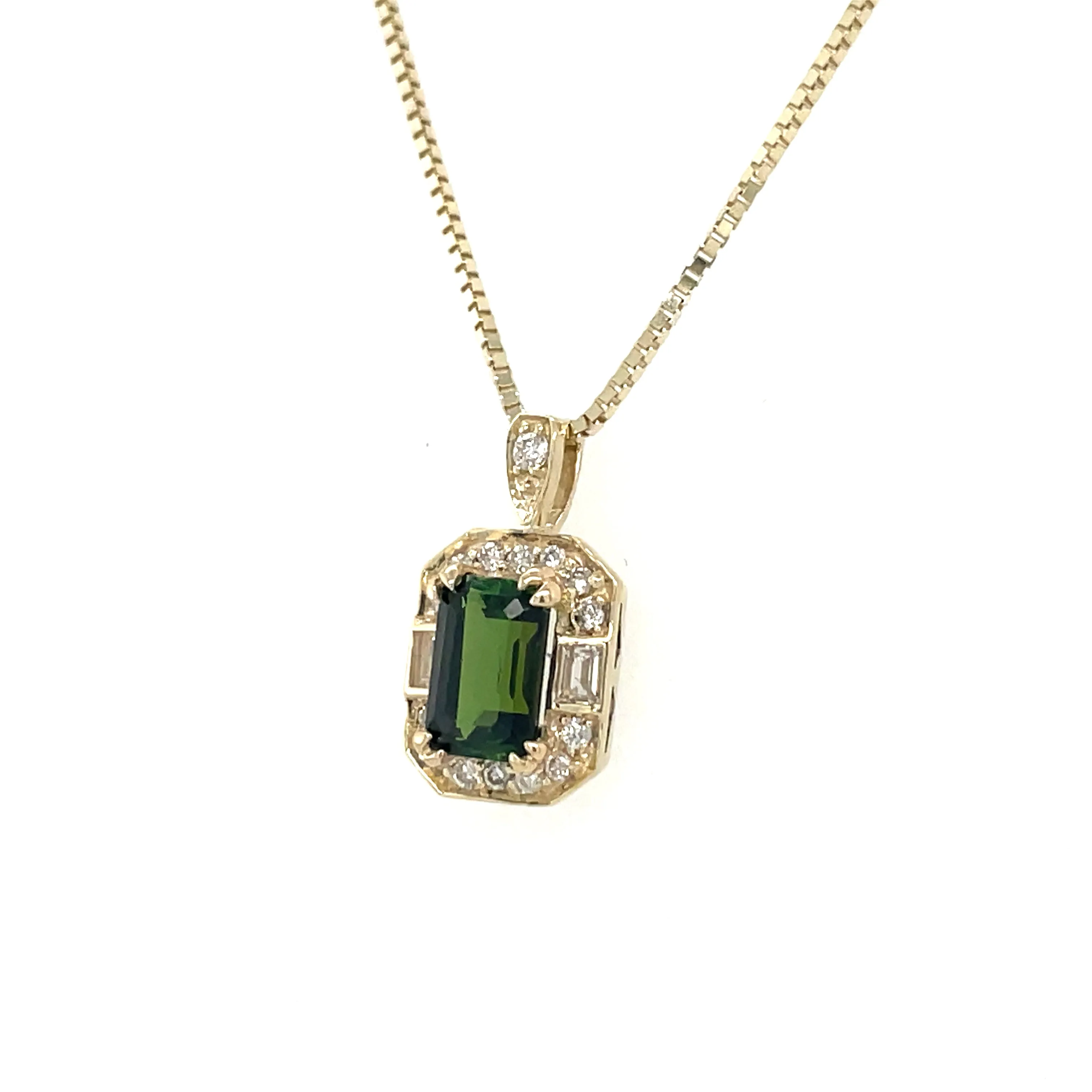 9ct Yellow Gold Earth Grown 0.60ct Green Tourmaline, White Sapphire And Diamond Pendant