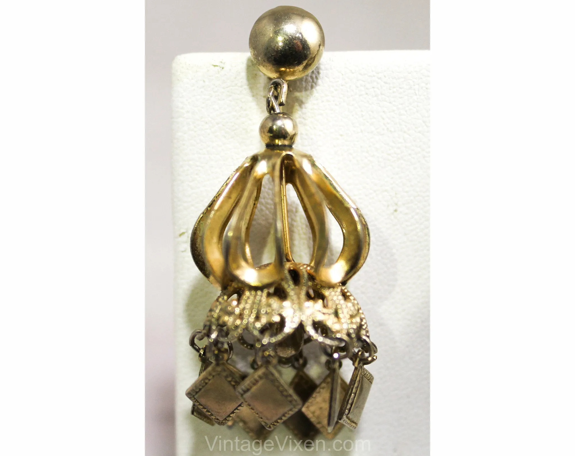 Belly Dancer Chandelier Earrings - 1960s Hollywood Regency Style Moroccan Chic - Modernist Gypsy Bohemian - 60s Screwback Gold Hue Metal