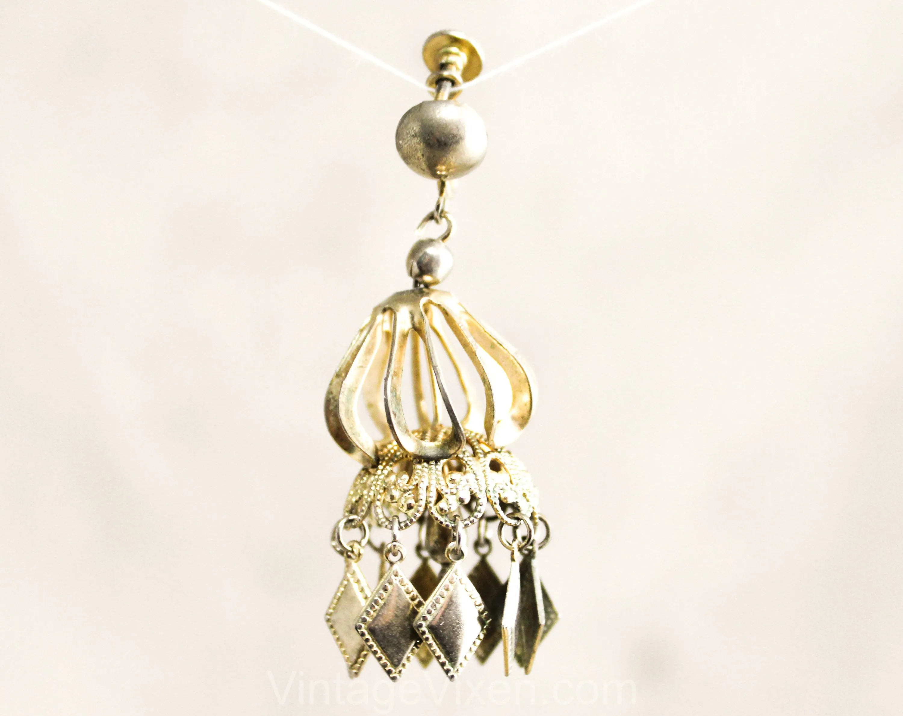 Belly Dancer Chandelier Earrings - 1960s Hollywood Regency Style Moroccan Chic - Modernist Gypsy Bohemian - 60s Screwback Gold Hue Metal