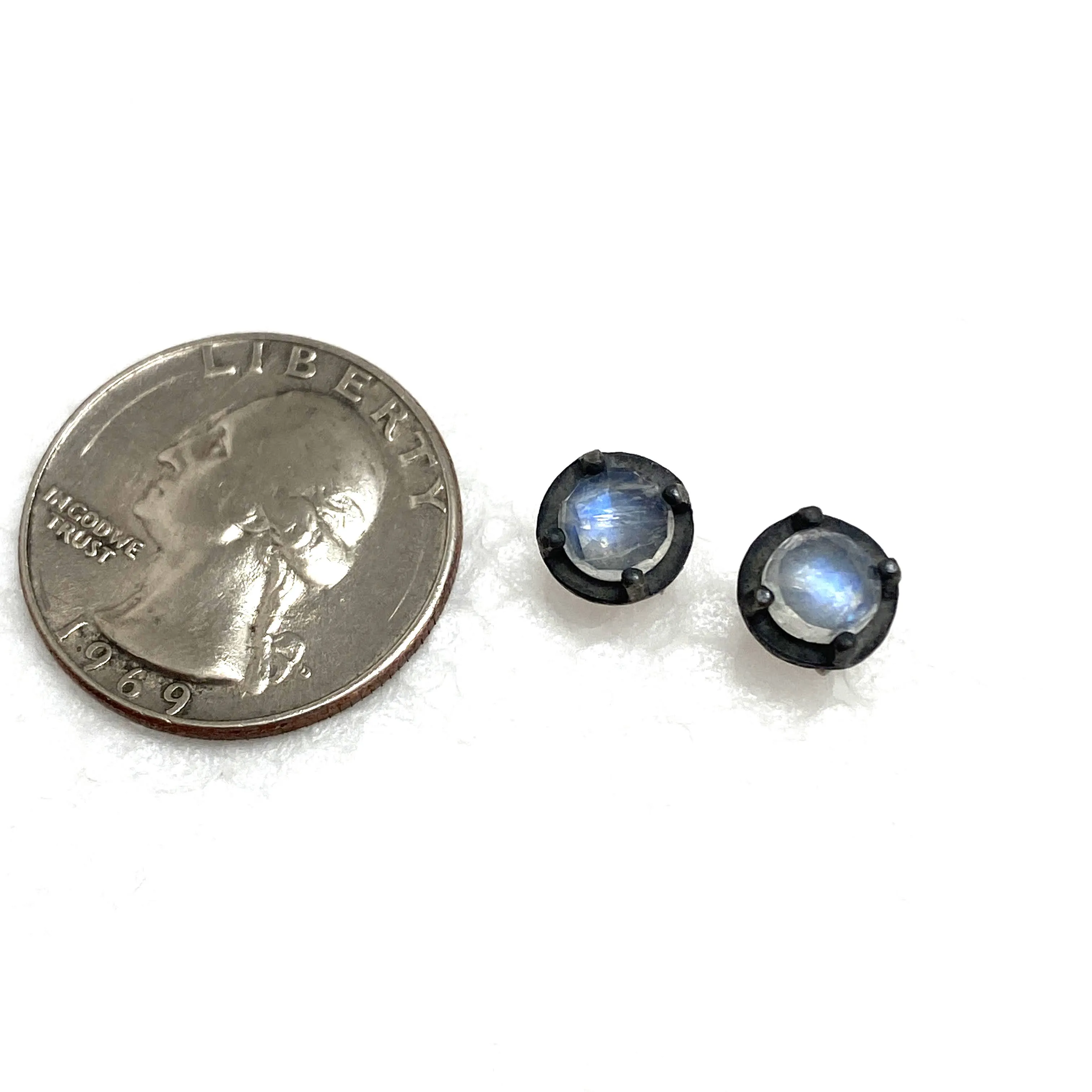 Carved Studs - Rainbow Moonstone