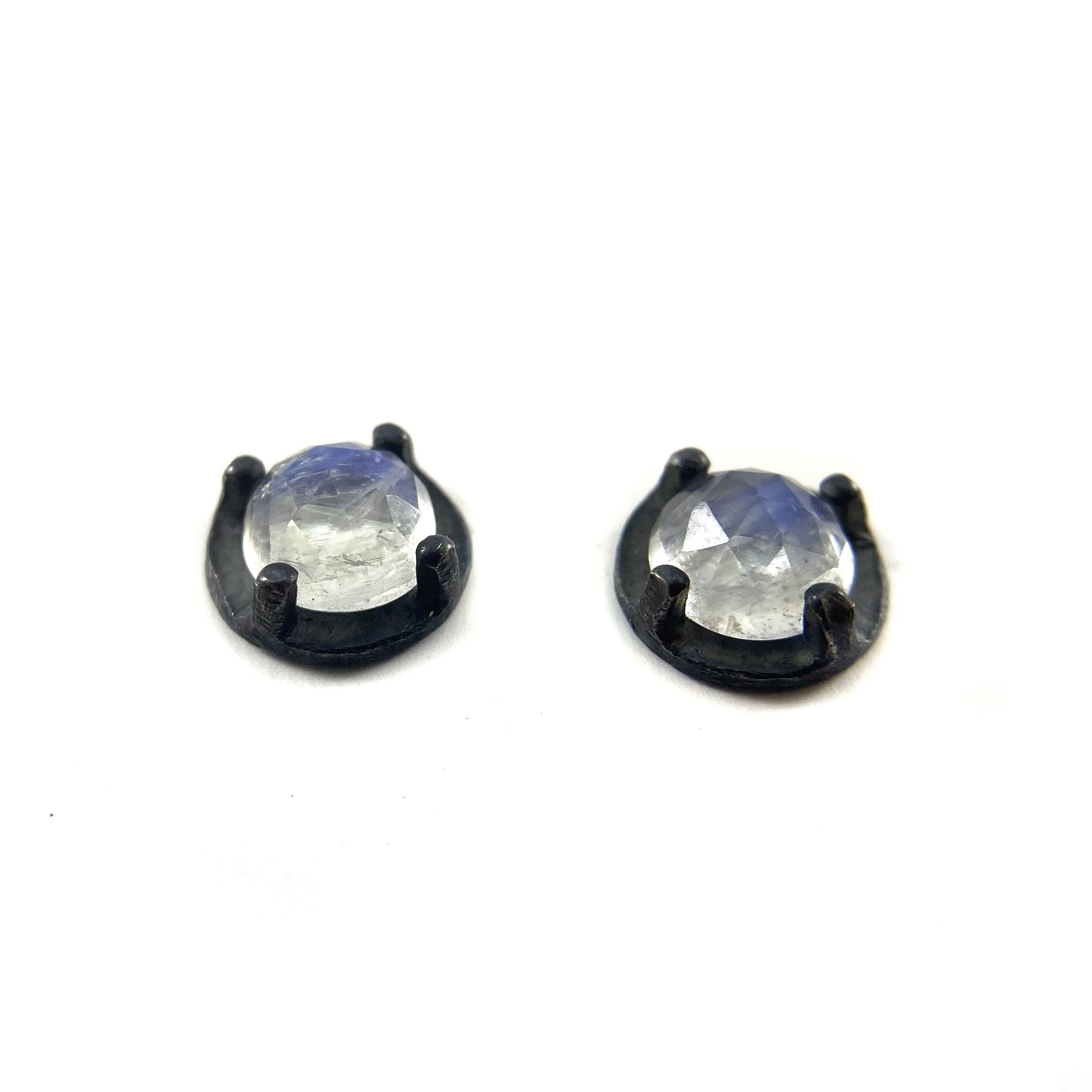 Carved Studs - Rainbow Moonstone
