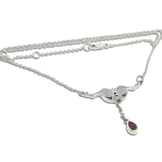 Celtic Spirals of Fate Garnet Sterling Silver Necklace