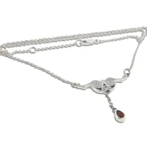 Celtic Spirals of Fate Garnet Sterling Silver Necklace