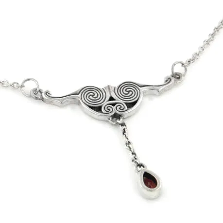 Celtic Spirals of Fate Garnet Sterling Silver Necklace