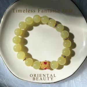 Certified yellow genuine nephrite / Hetian Jade Bracelet - 10mm beads 6.5 inches length
