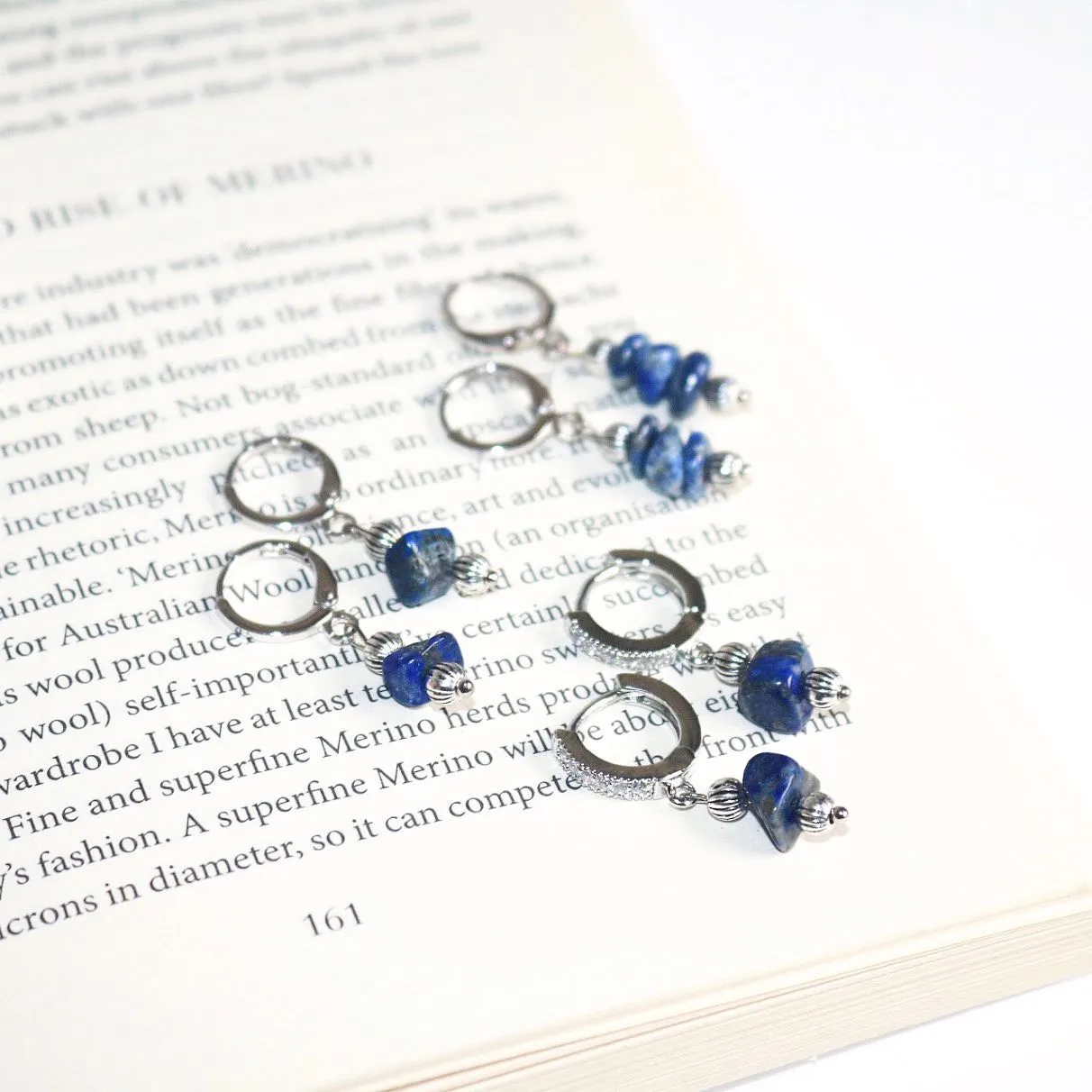 CLIP ON LILY LAPIS LAZULI HUGGIE EARRINGS IN PLATINUM