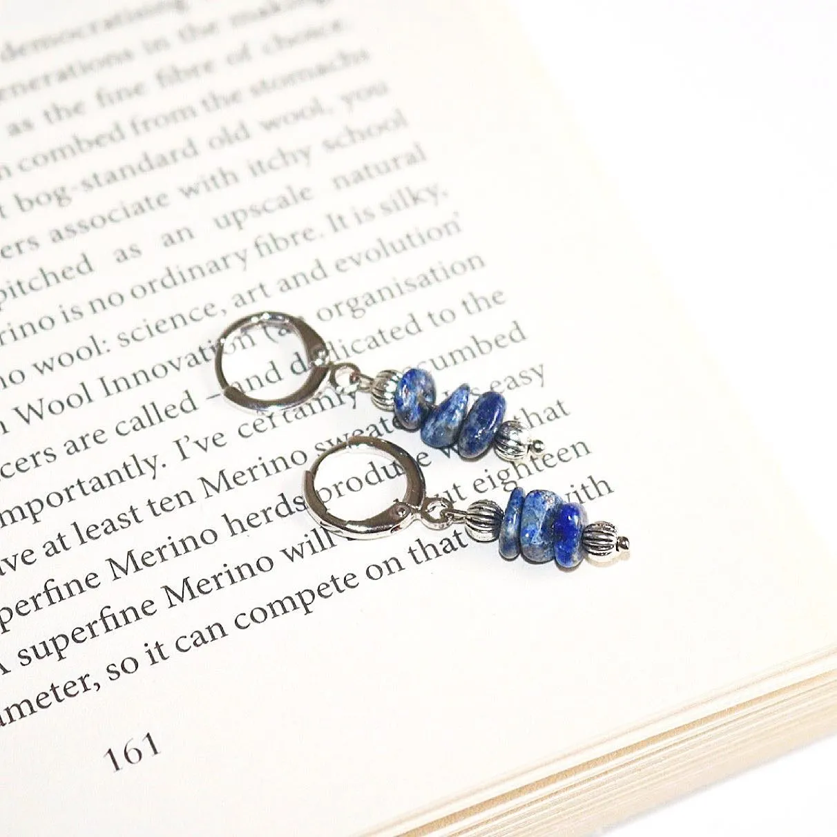 CLIP ON LILY LAPIS LAZULI HUGGIE EARRINGS IN PLATINUM