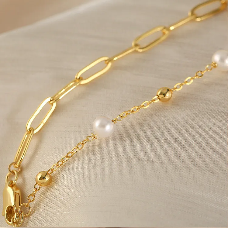 Cute Womens Bunny Shaped Jade Bracelet Real Pearl Bracelet Gold Plated
