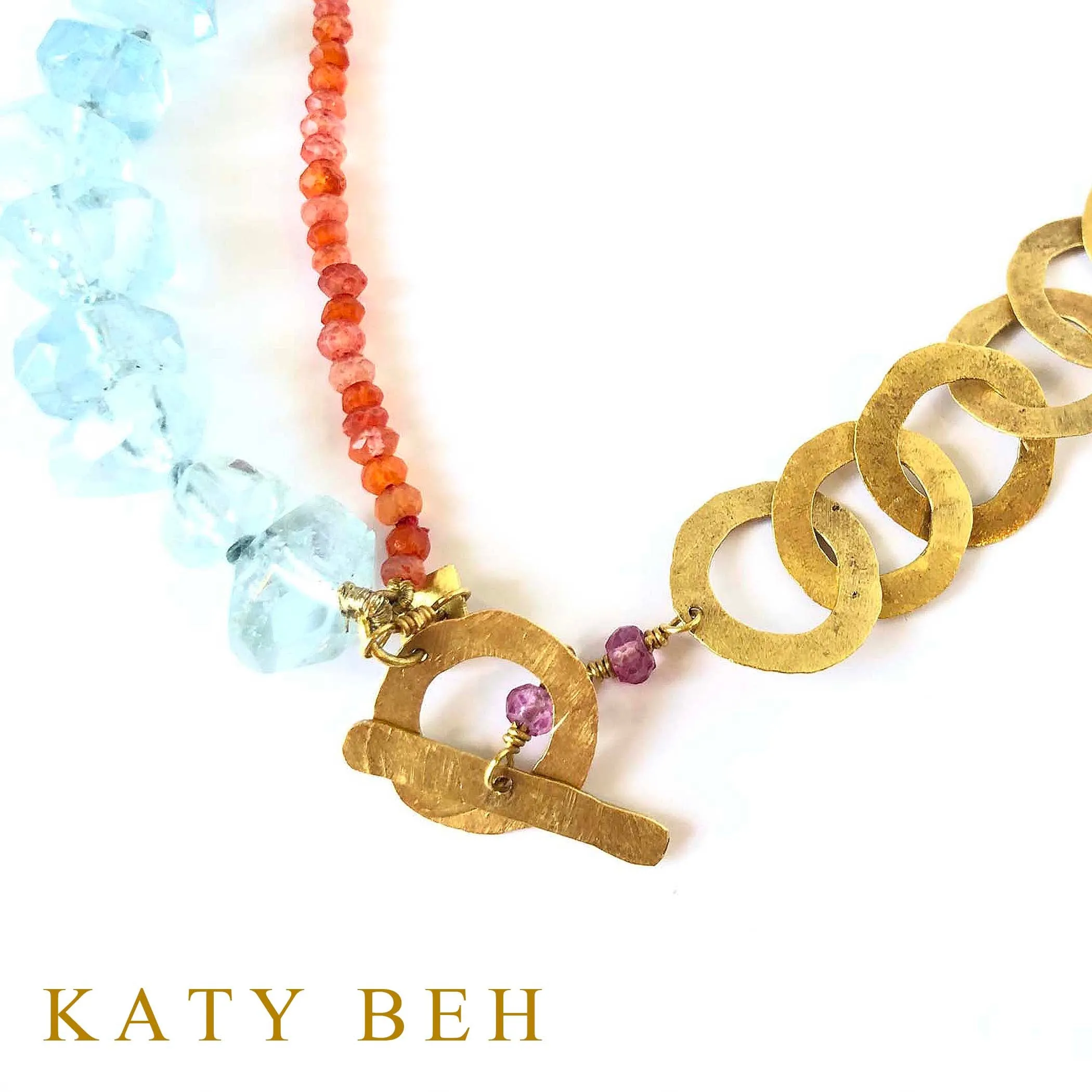 Georgia Aquamarine, Carnelian & Pink Topaz Necklace