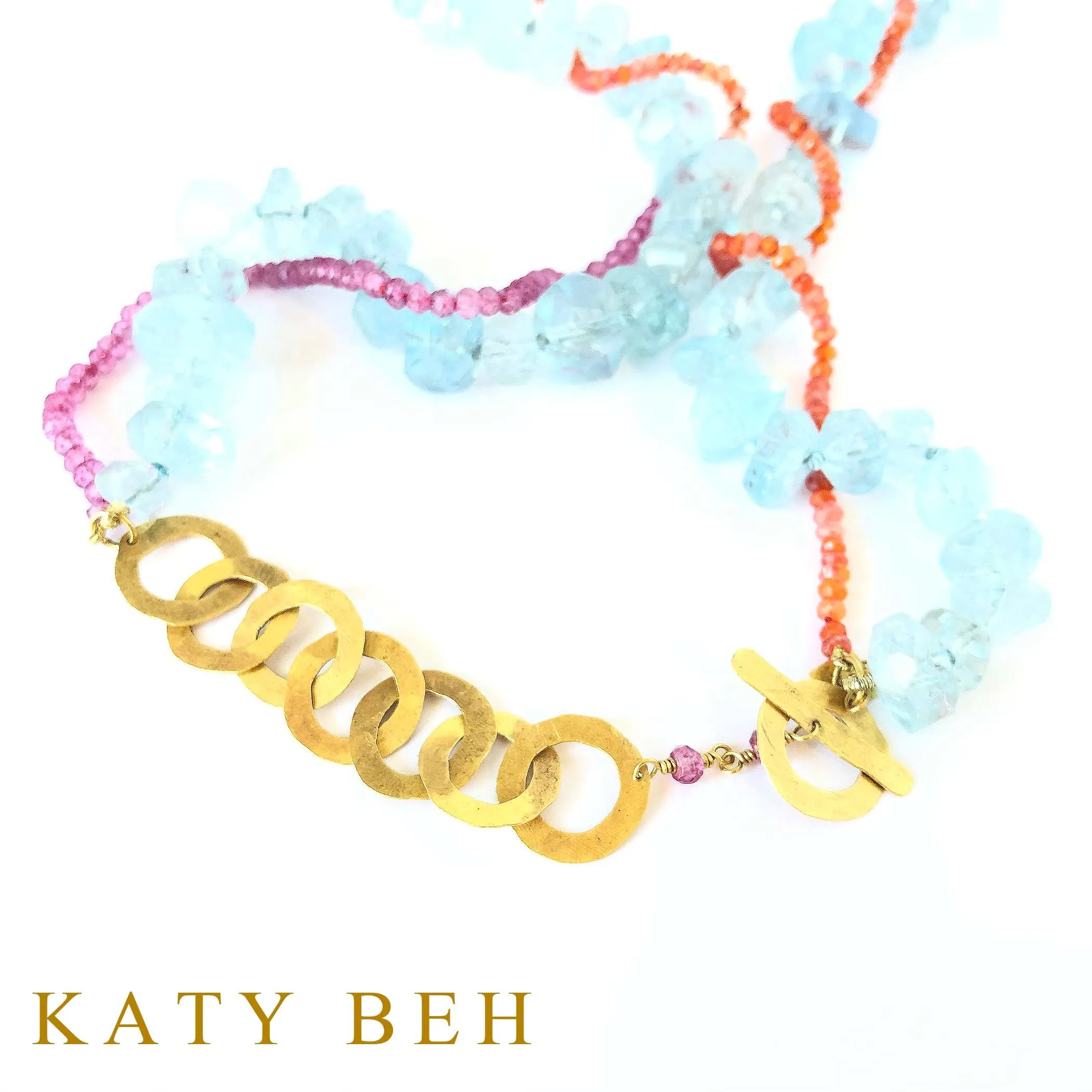 Georgia Aquamarine, Carnelian & Pink Topaz Necklace