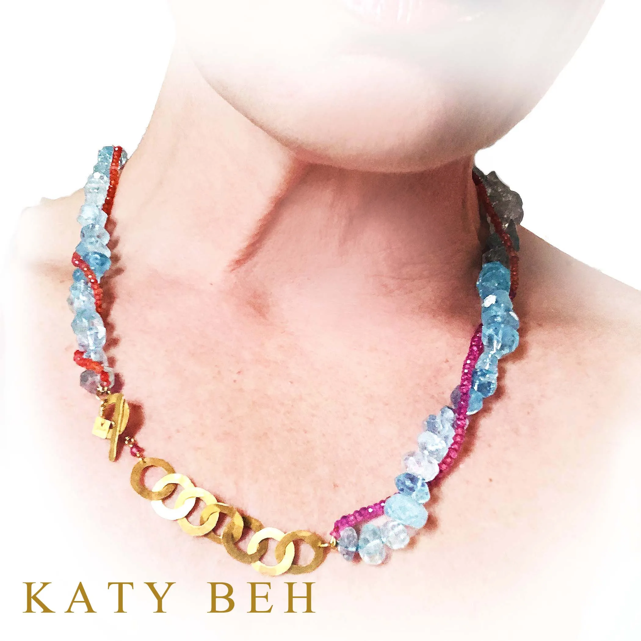 Georgia Aquamarine, Carnelian & Pink Topaz Necklace