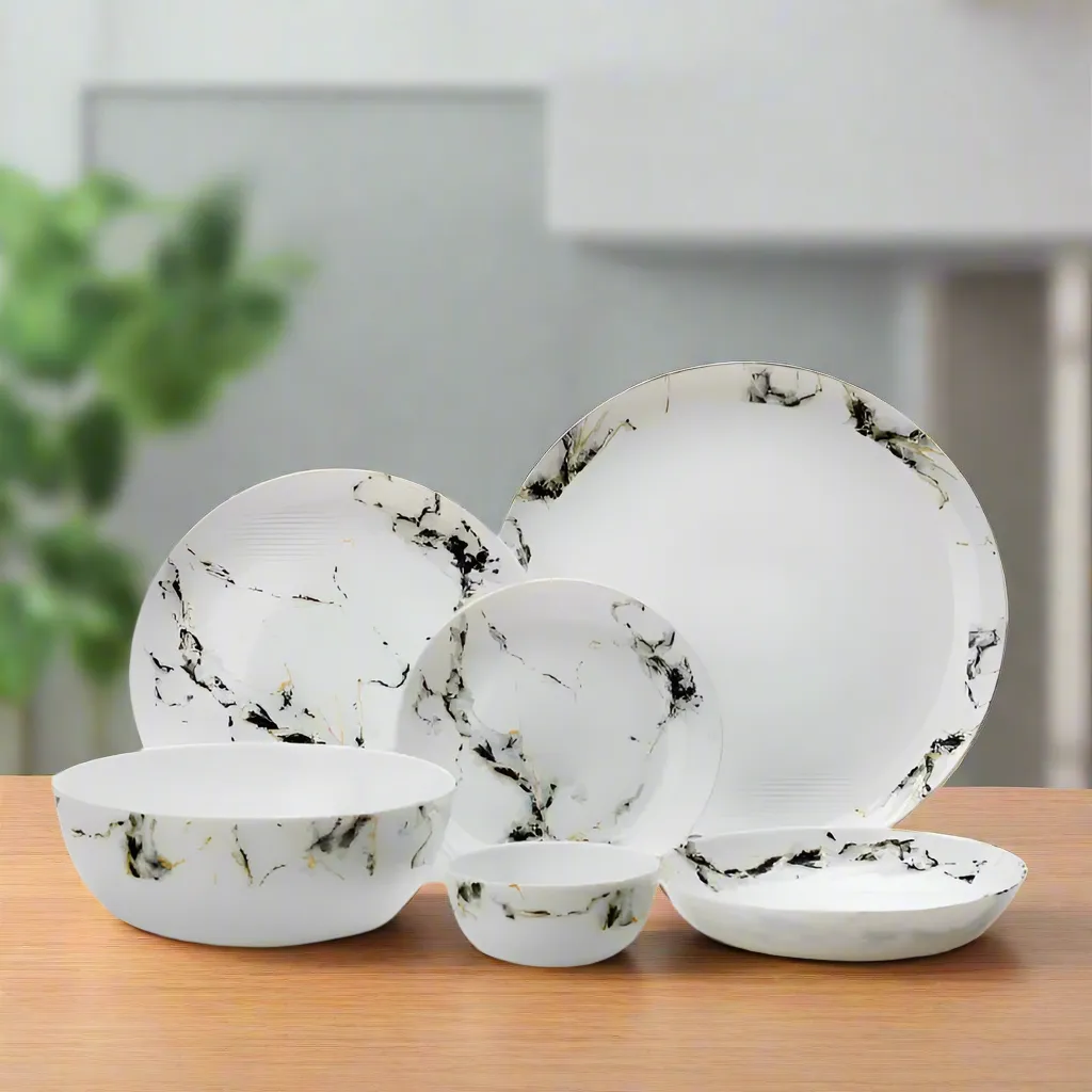 Golden Opal Diwali Black Marble Dinner Sets (Set of 26pcs)