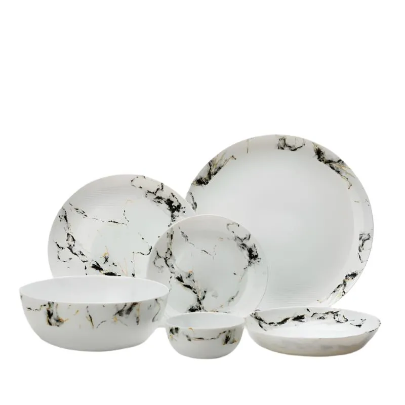 Golden Opal Diwali Black Marble Dinner Sets (Set of 26pcs)