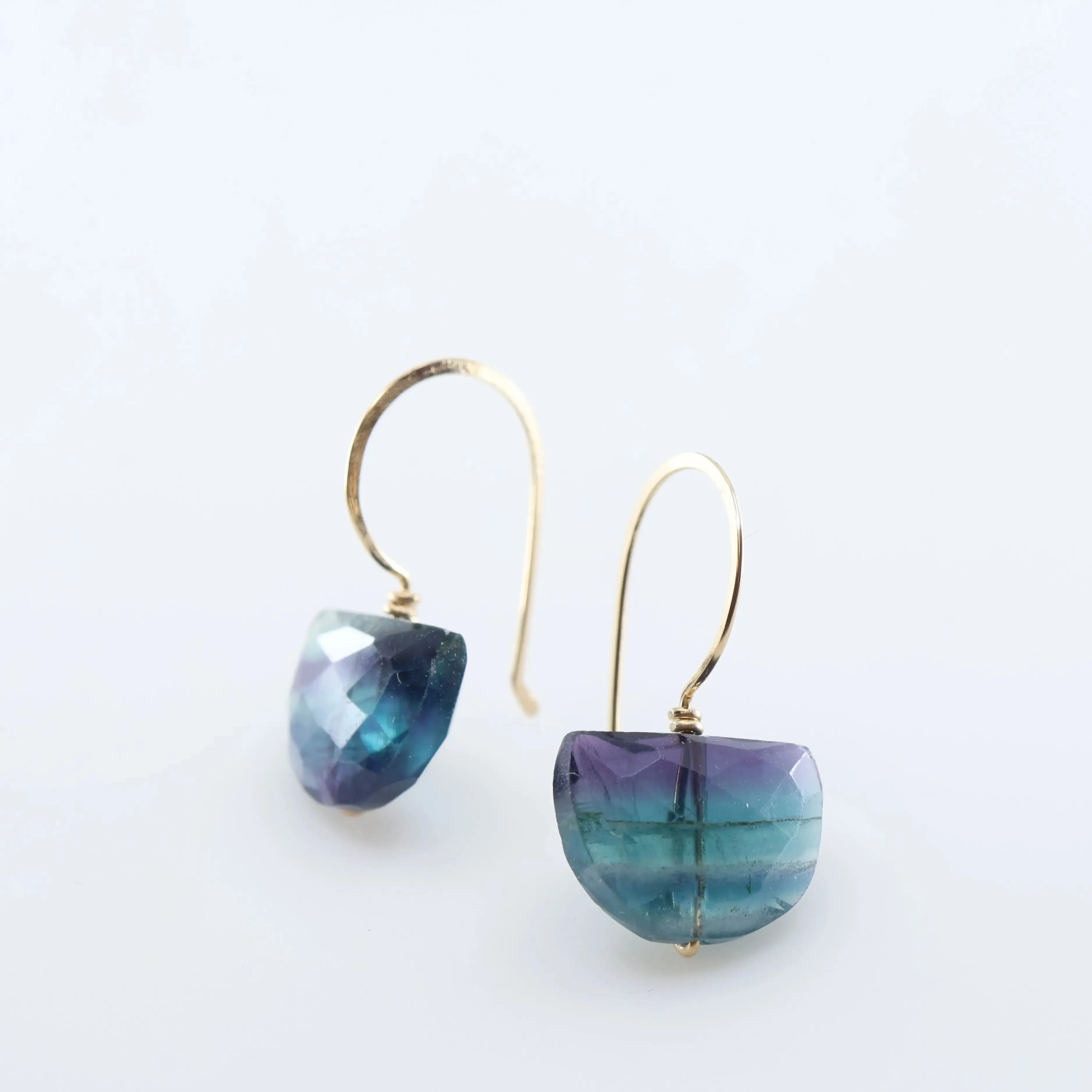 Hand Forged Ear-wire with Rainbow Fluorite Gemstone