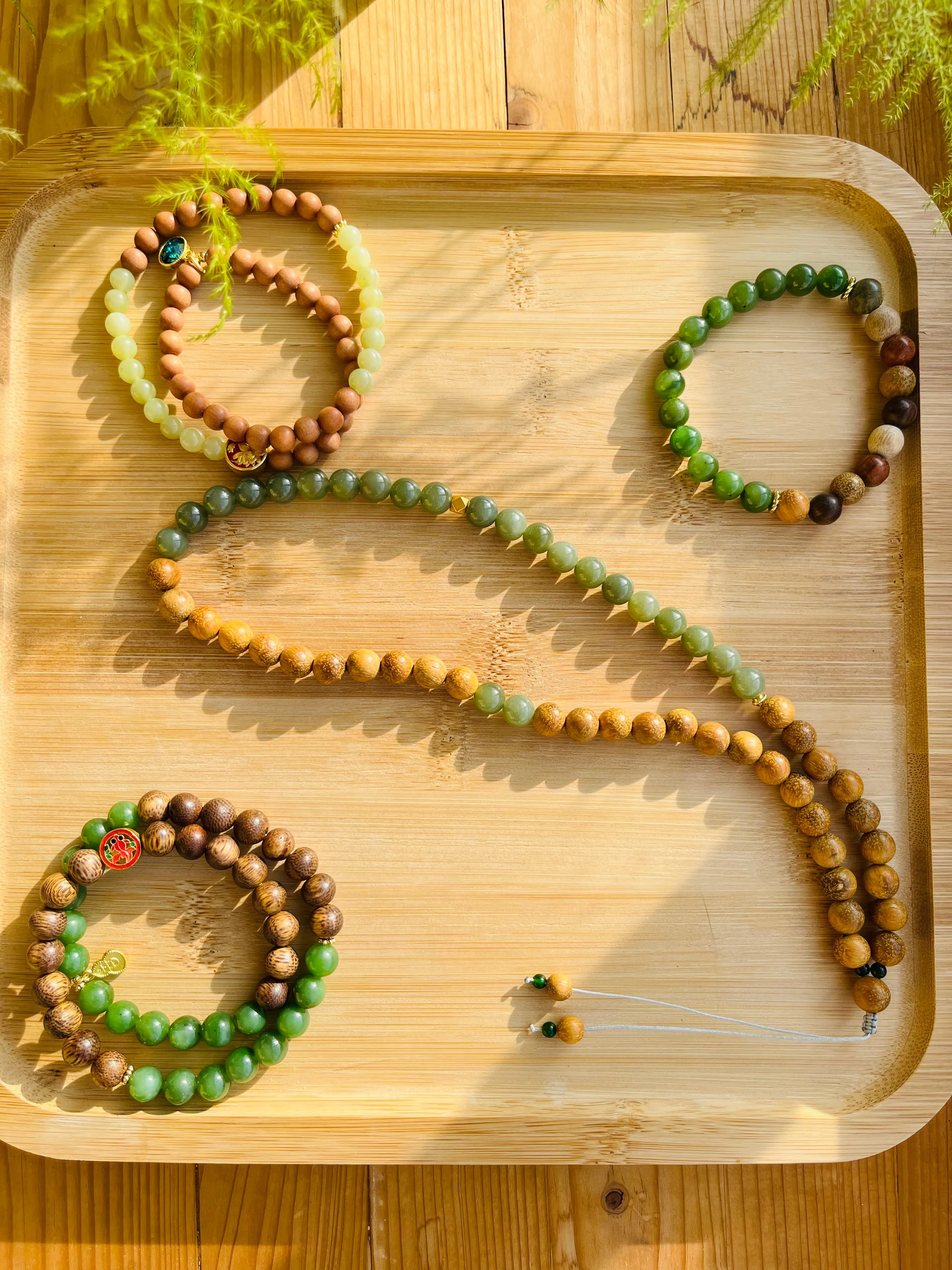 Handmade Bracelet with 8mm Jade Beads and Mixed wood Beads