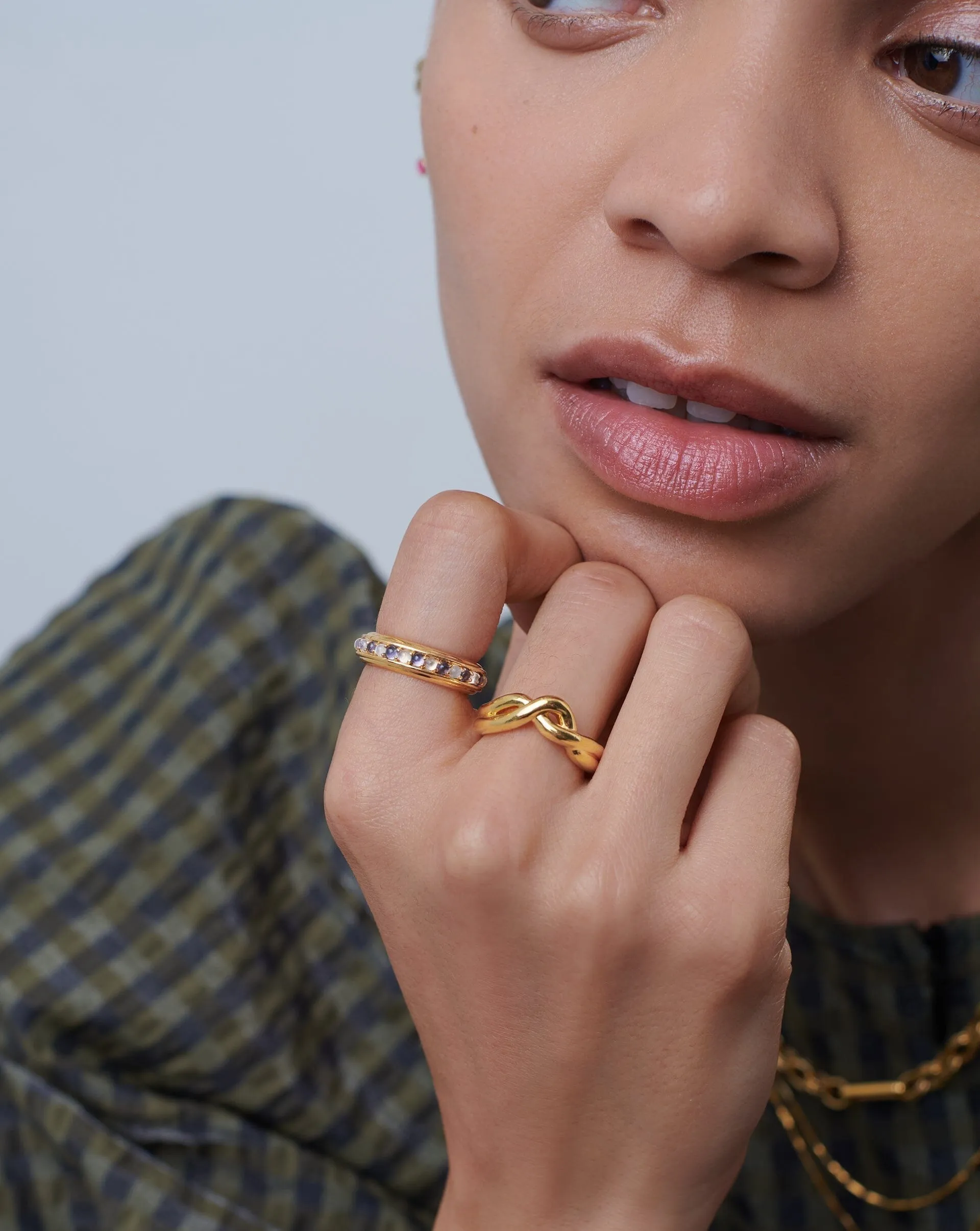 Hot Rox Gemstone Stacking Ring | 18k Gold Vermeil/Rainbow Moonstone & Iolite