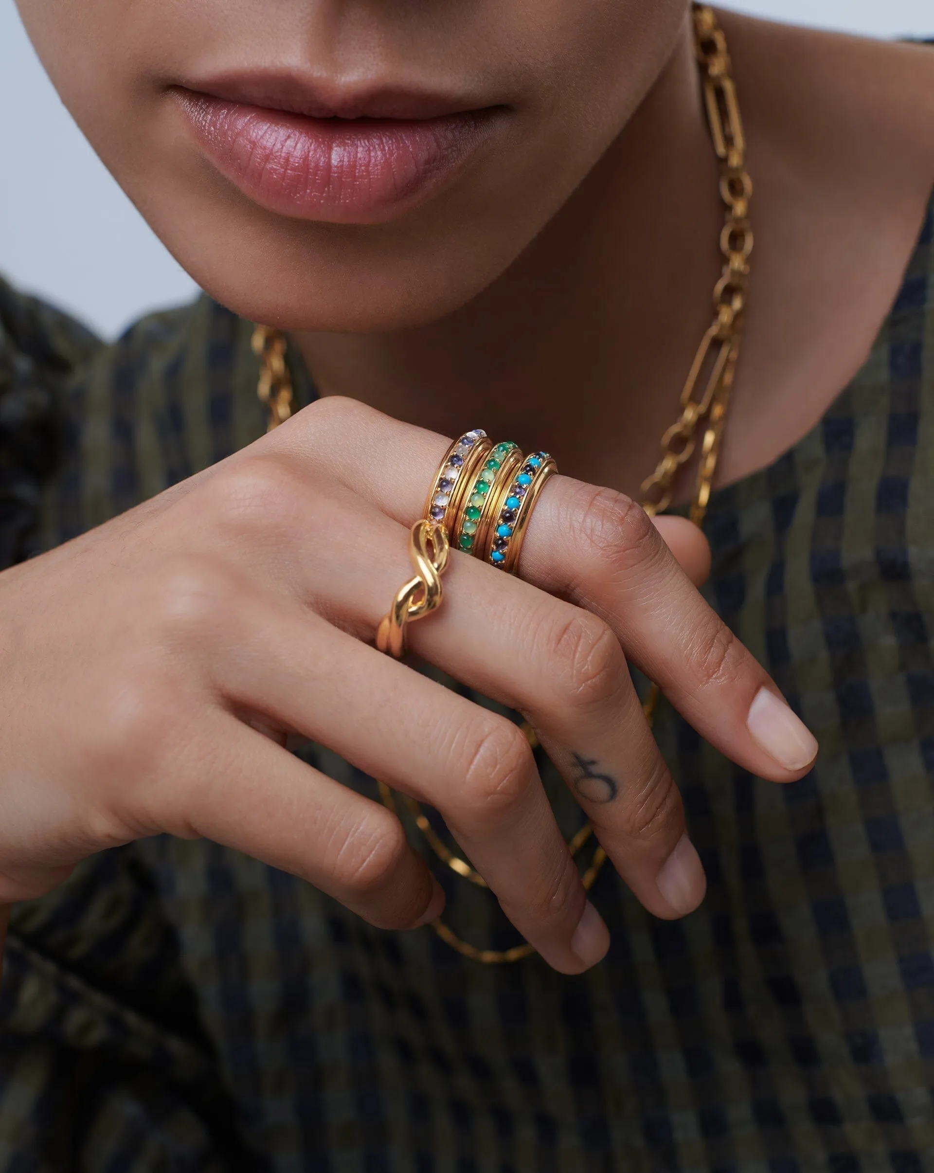 Hot Rox Gemstone Stacking Ring | 18k Gold Vermeil/Rainbow Moonstone & Iolite