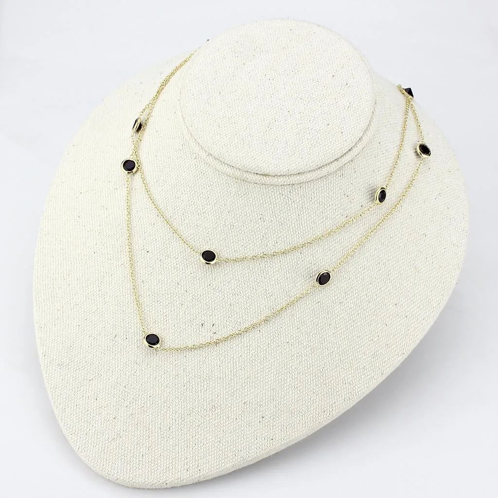 LO4702 - Gold Brass Necklace with AAA Grade CZ  in Garnet