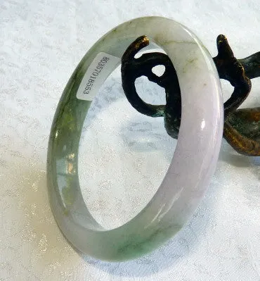 Lovely Lavender and Green Veins Burmese Jadeite Grade A Bangle Bracelet   Certificate 54.5mm (8553)