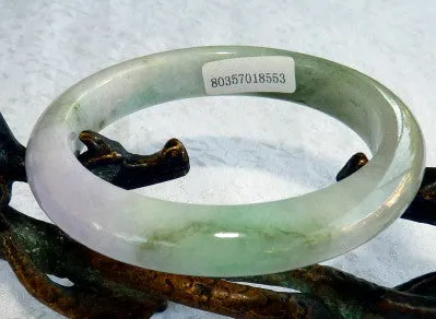 Lovely Lavender and Green Veins Burmese Jadeite Grade A Bangle Bracelet   Certificate 54.5mm (8553)