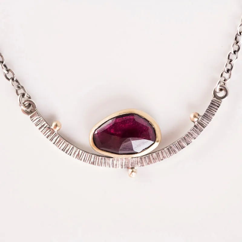 Mimas Rose Cut Garnet in Gold w/ Silver Cradle