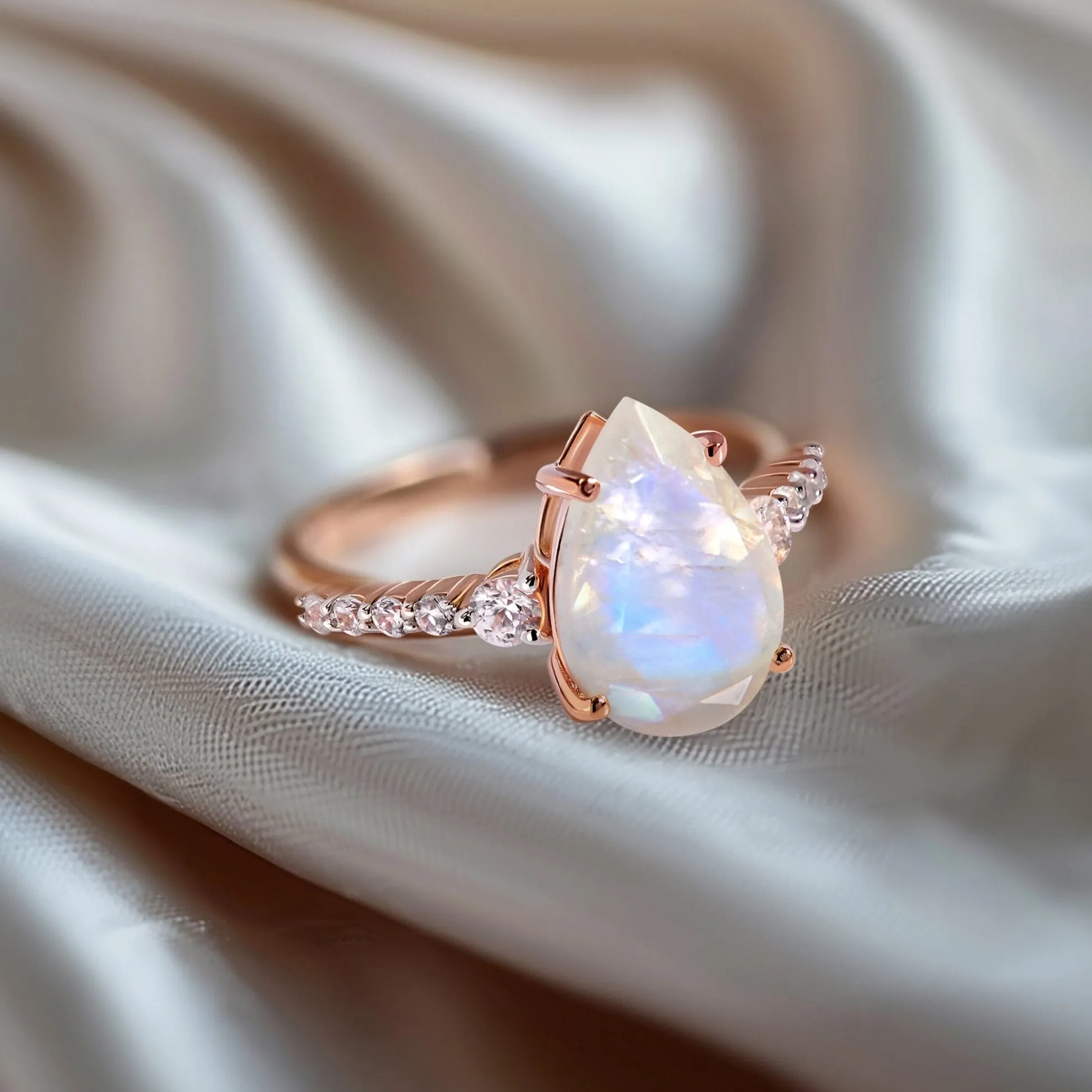 Moonstone Lab Diamond Ring - Queen Of Lustre