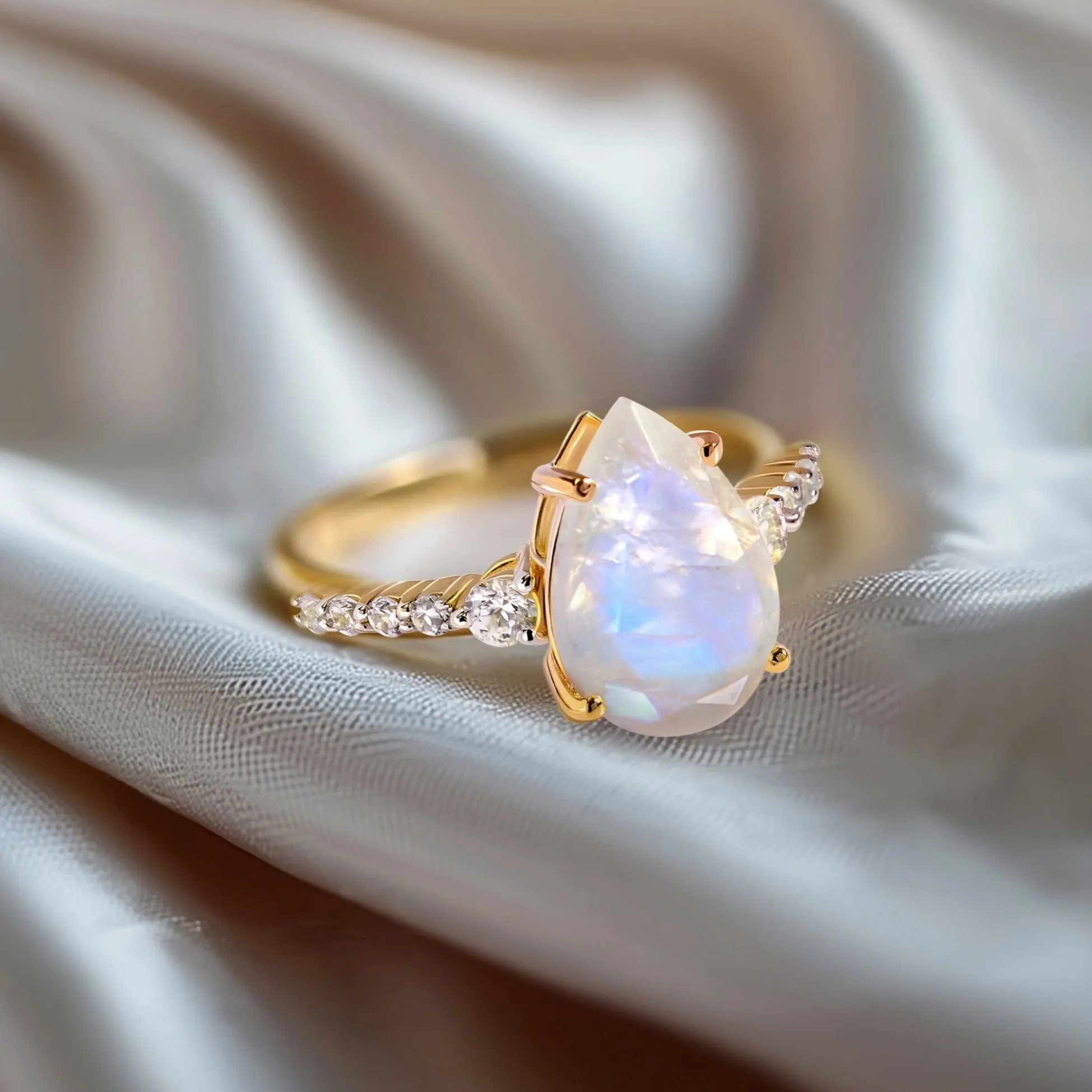 Moonstone Lab Diamond Ring - Queen Of Lustre