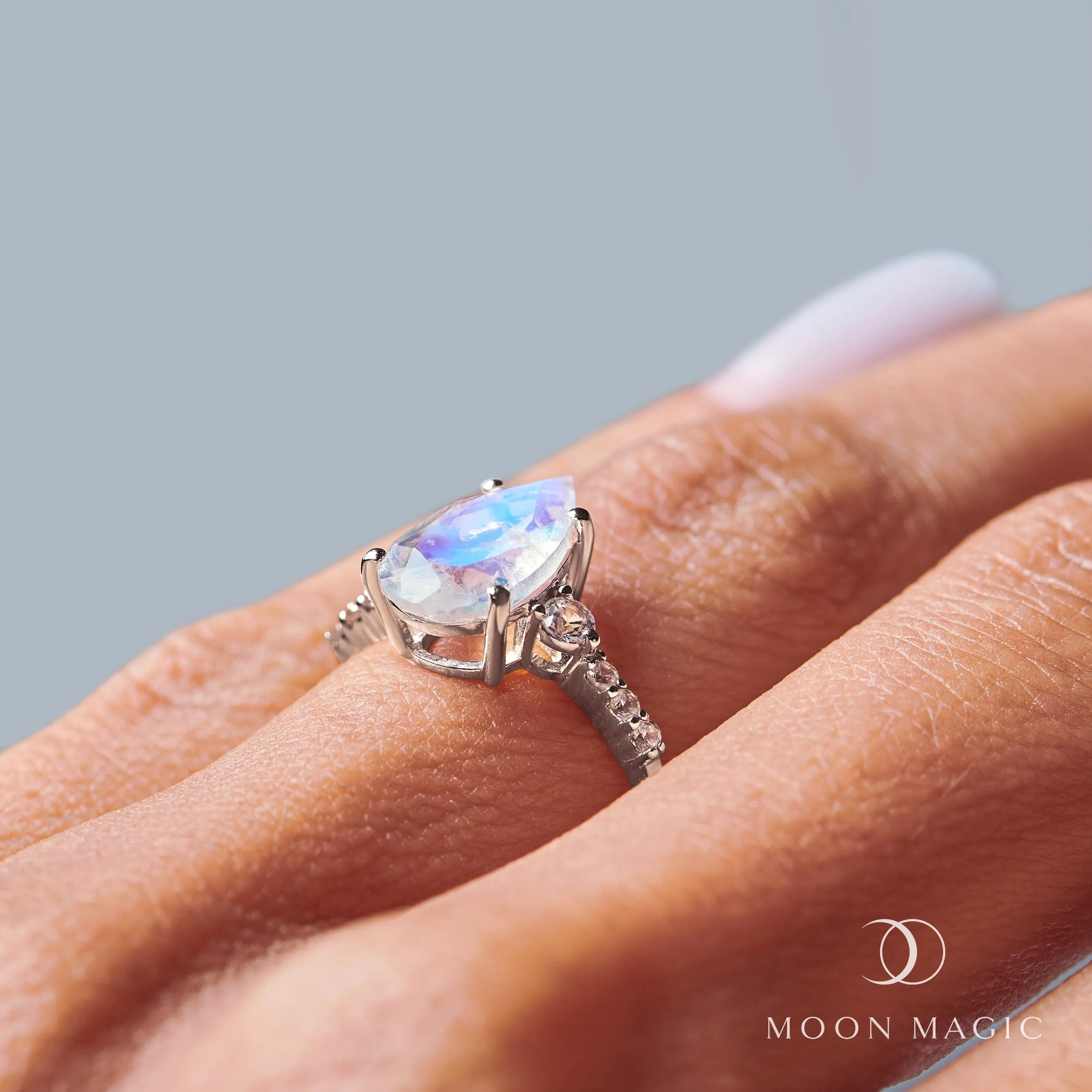 Moonstone Lab Diamond Ring - Queen Of Lustre