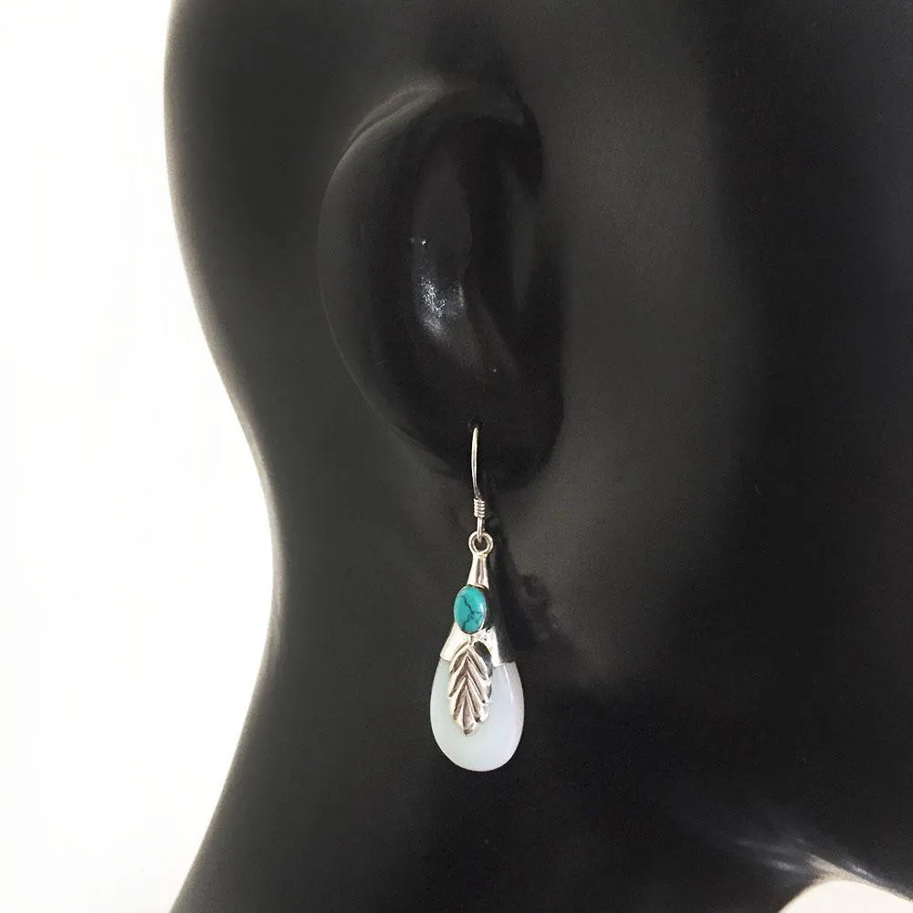 Opalite & Turquoise Leaf Silver Earring