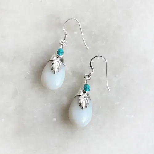 Opalite & Turquoise Leaf Silver Earring