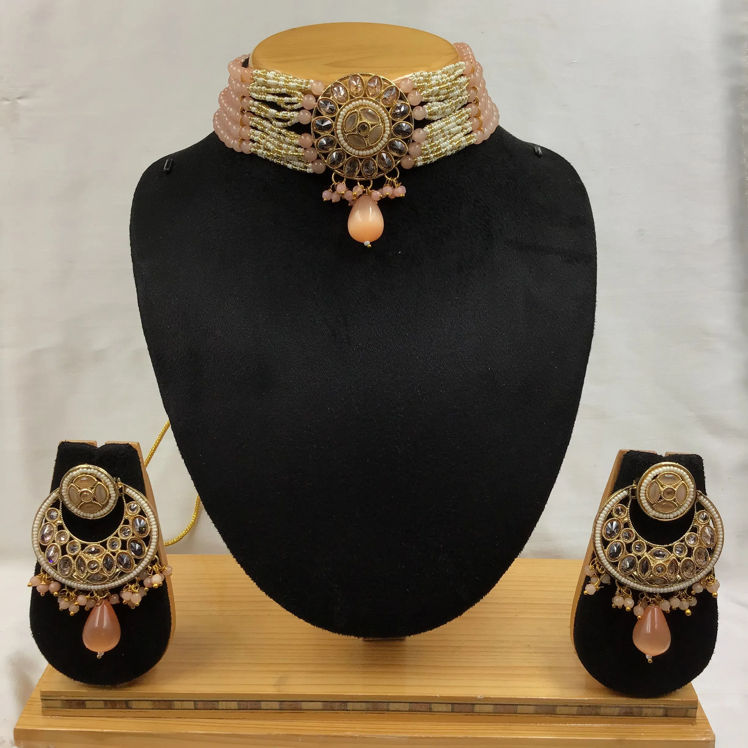 Peach Gold Look Necklace Set 18189-5371