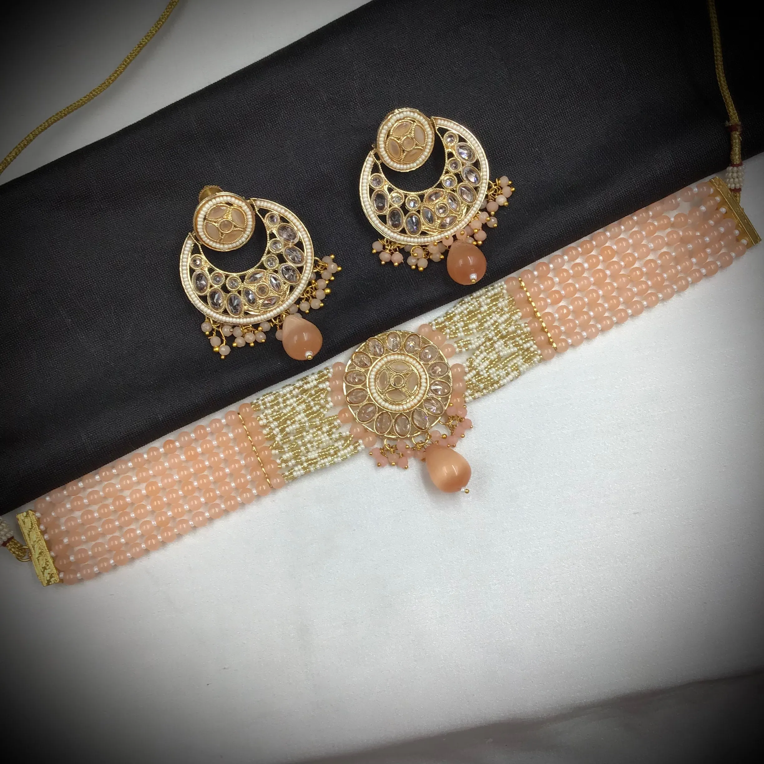 Peach Gold Look Necklace Set 18189-5371