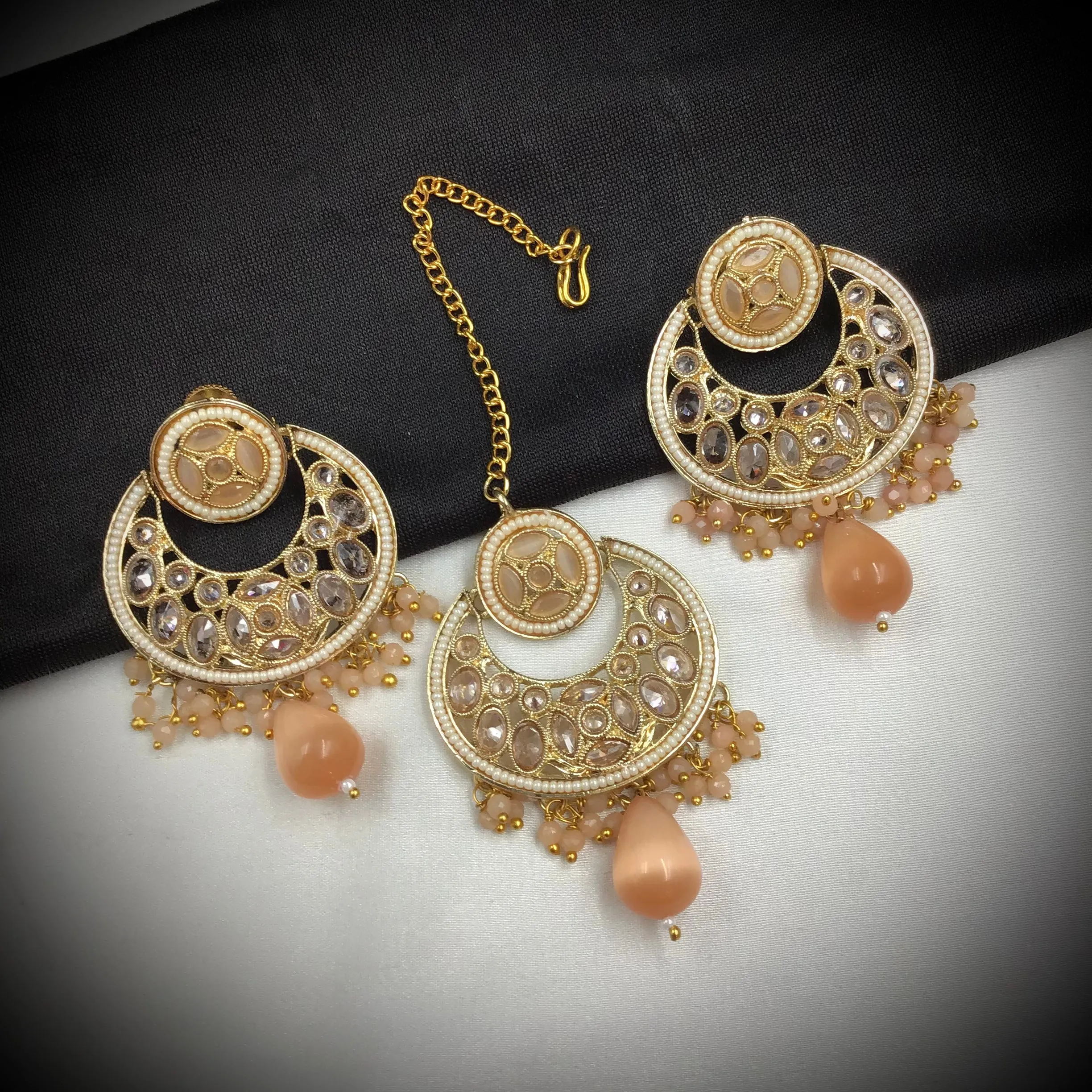 Peach Gold Look Necklace Set 18189-5371