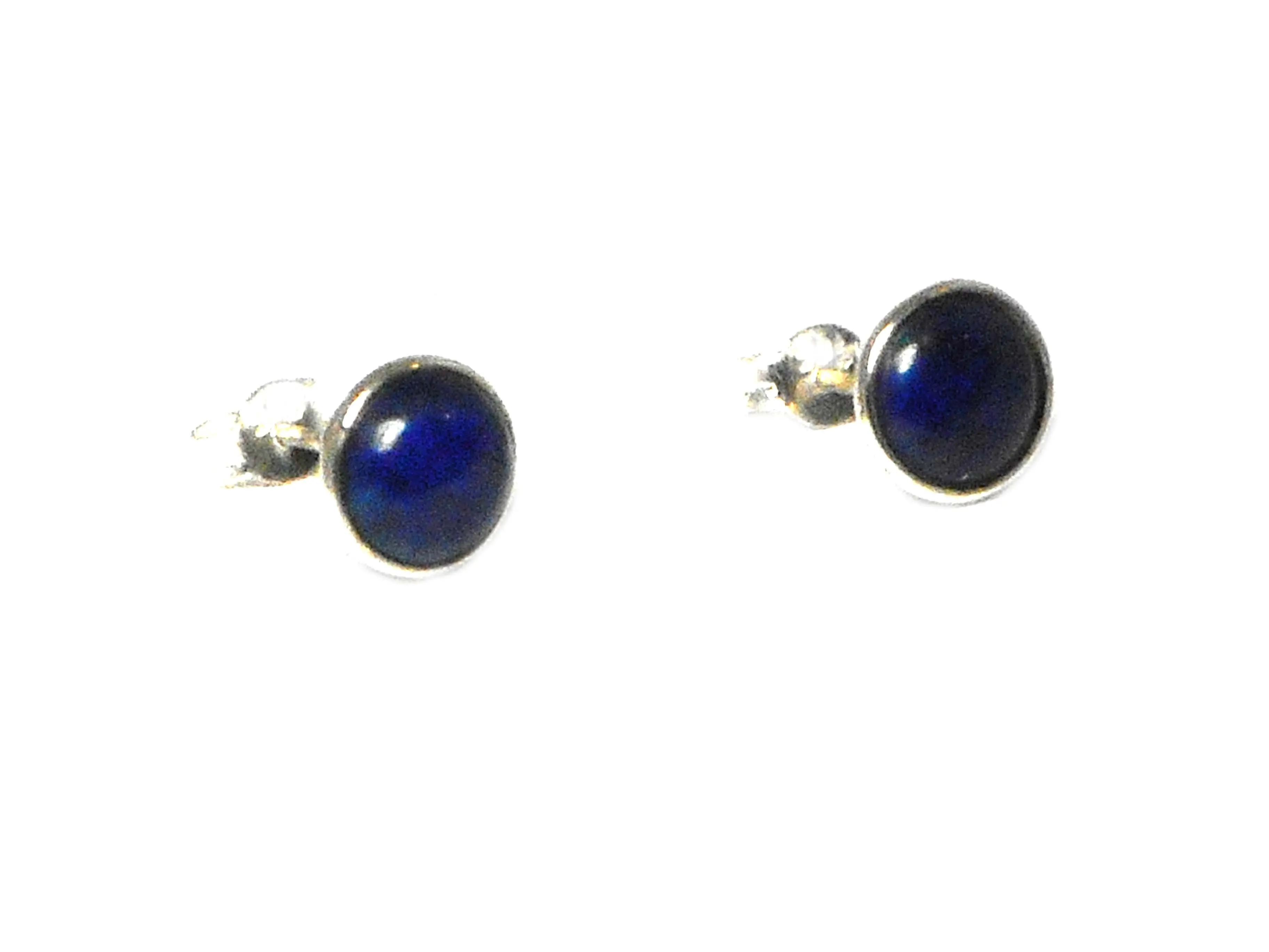 Round Blue LAPIS LAZULI Sterling Silver Stud Earrings 925 - 8 mm