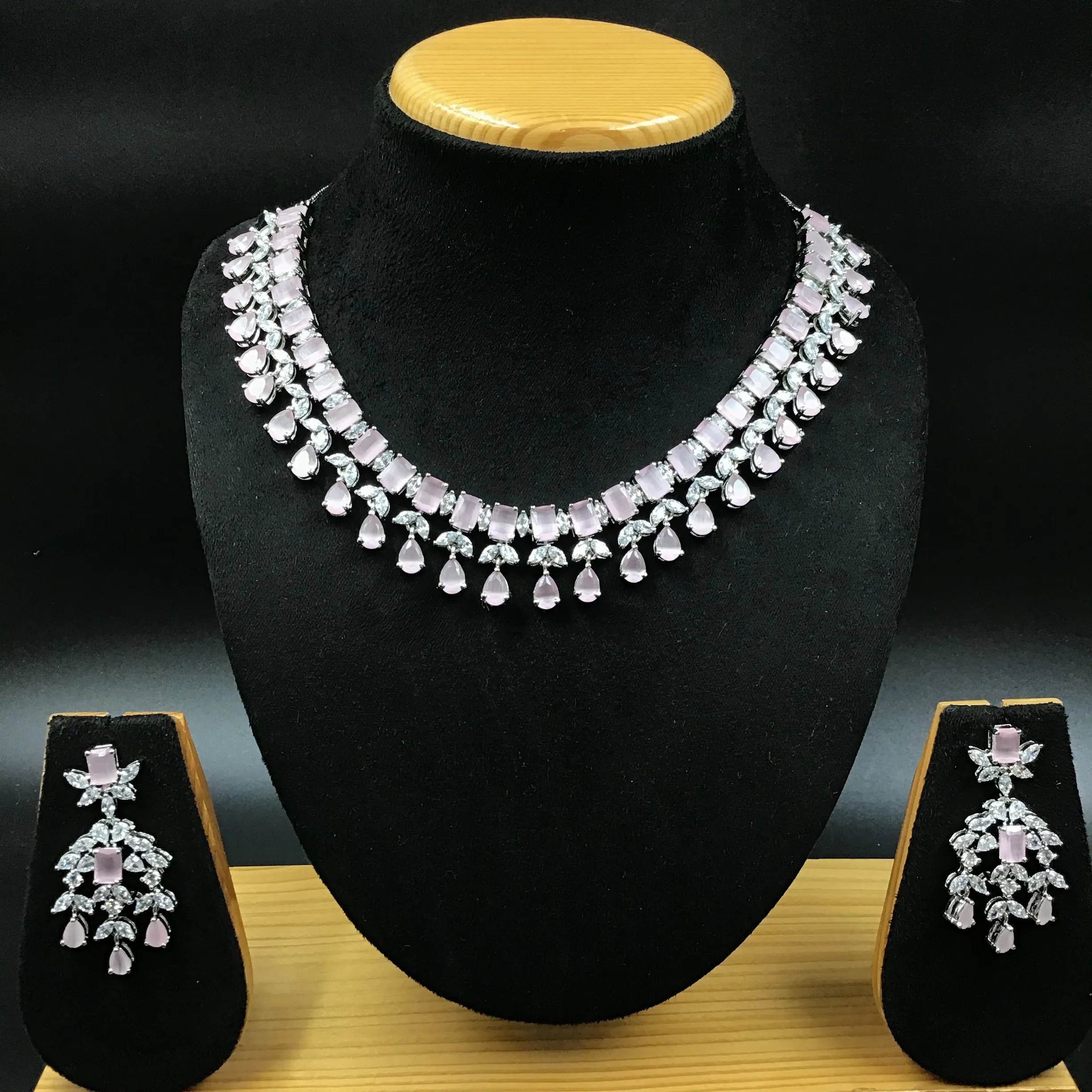 Round Neck Zircon/AD Necklace Set 4151-69