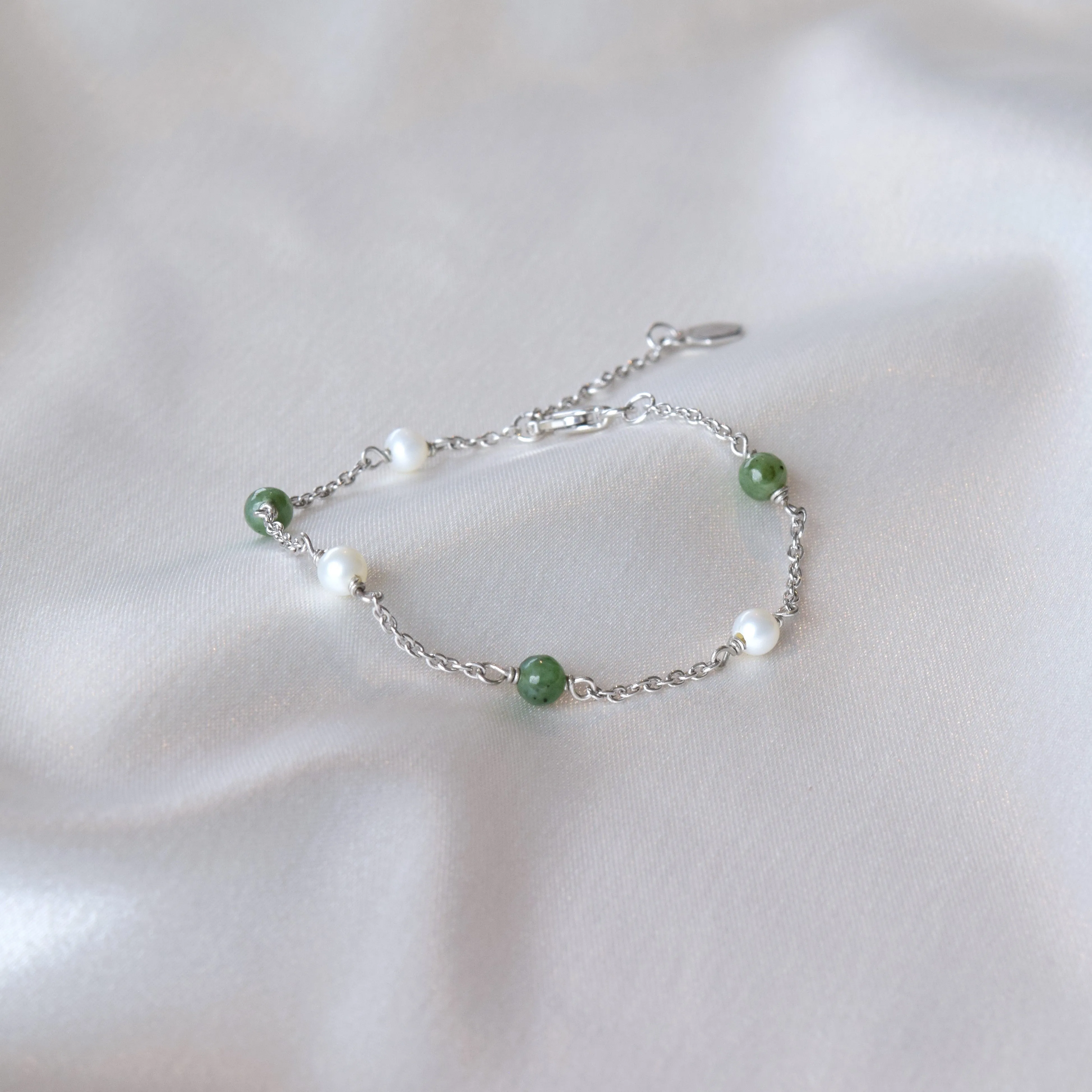 Silver Jade and Pearl Bracelet - Constance