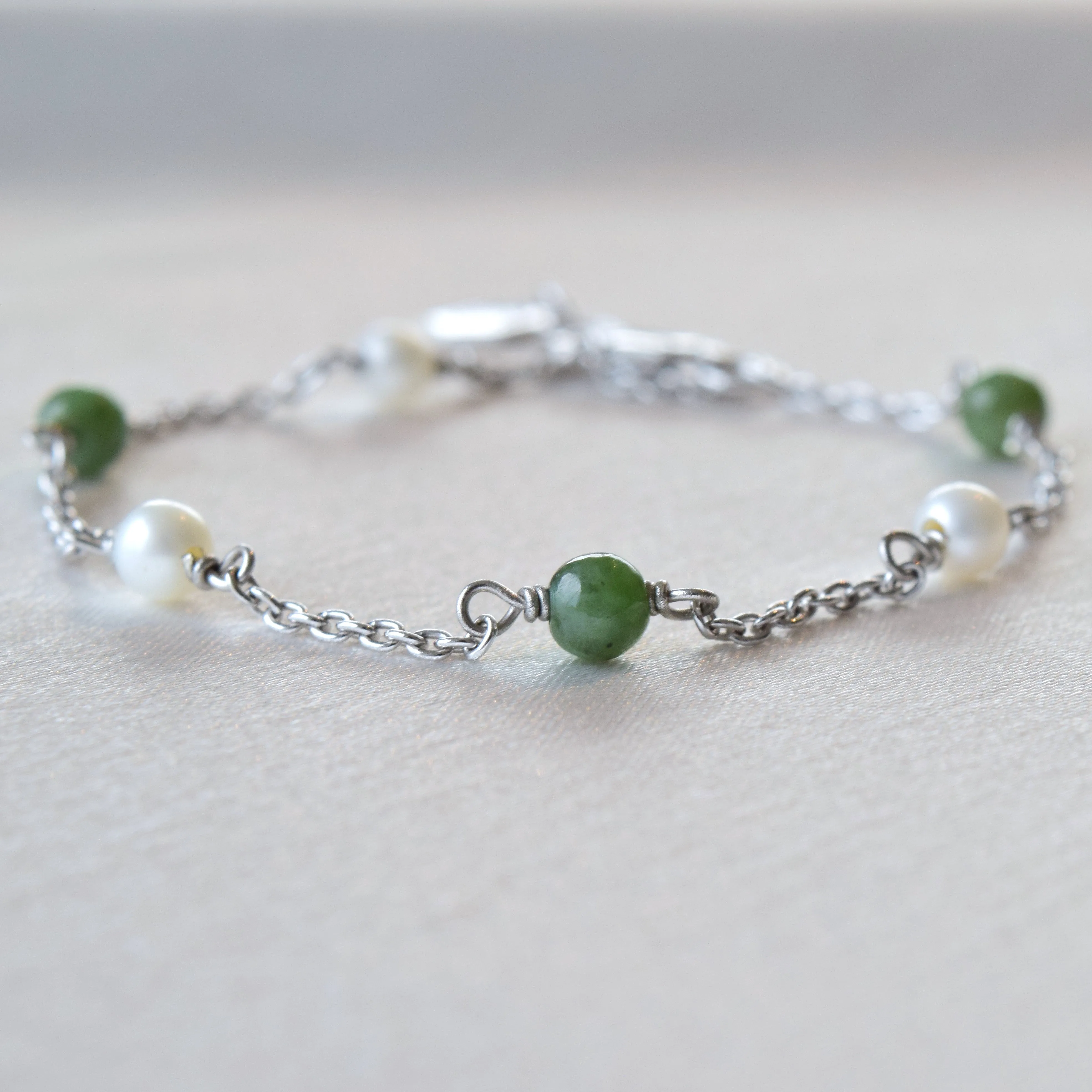 Silver Jade and Pearl Bracelet - Constance