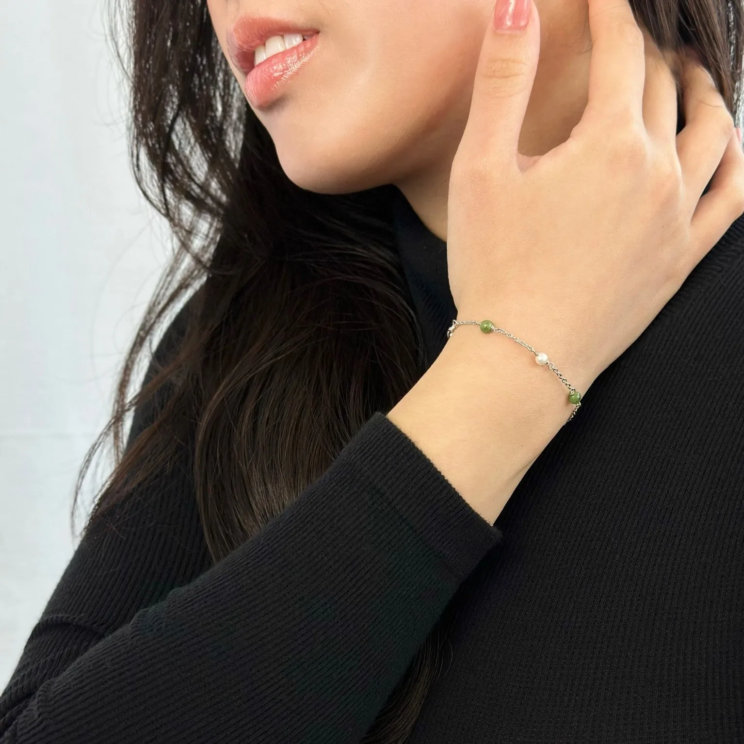 Silver Jade and Pearl Bracelet - Constance