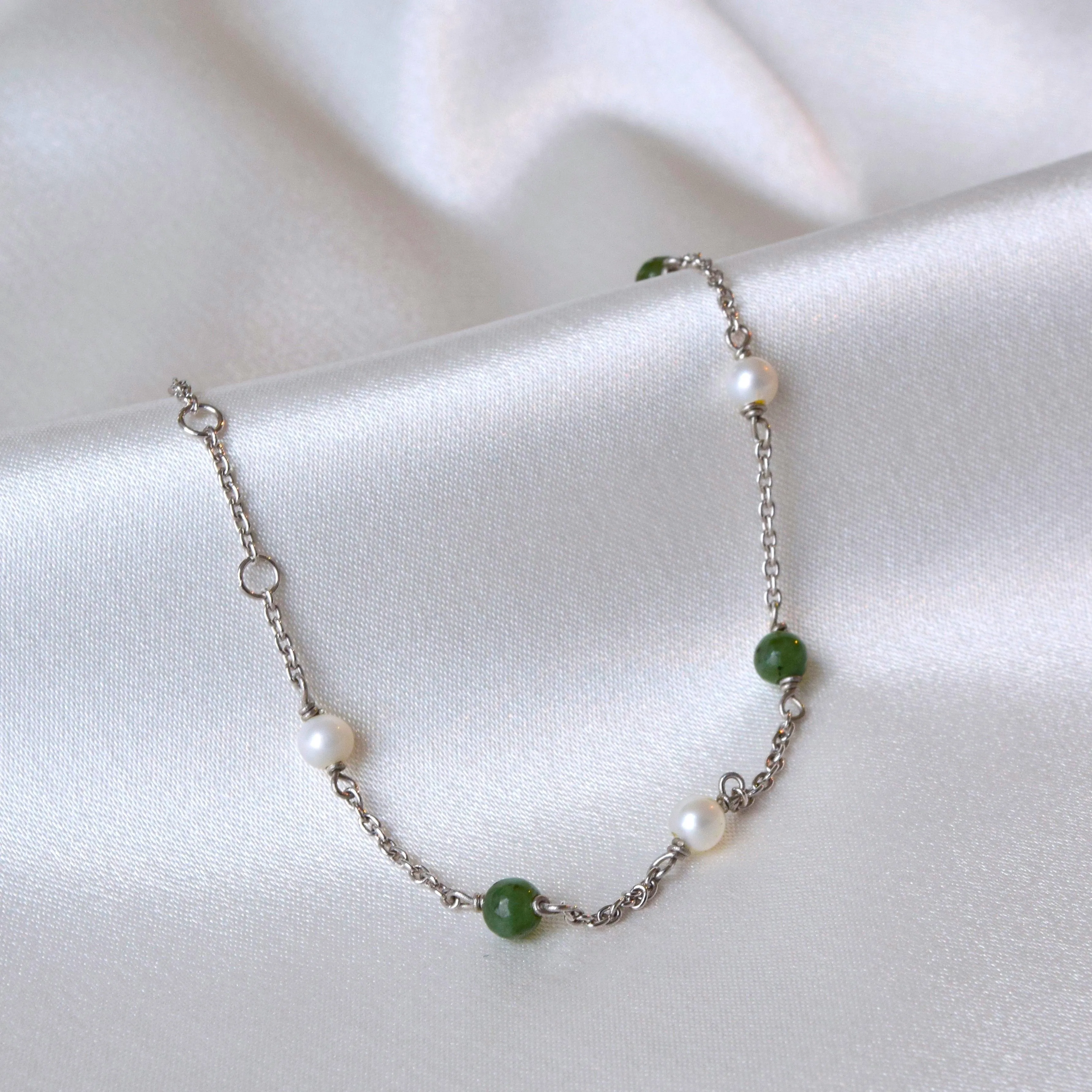 Silver Jade and Pearl Bracelet - Constance
