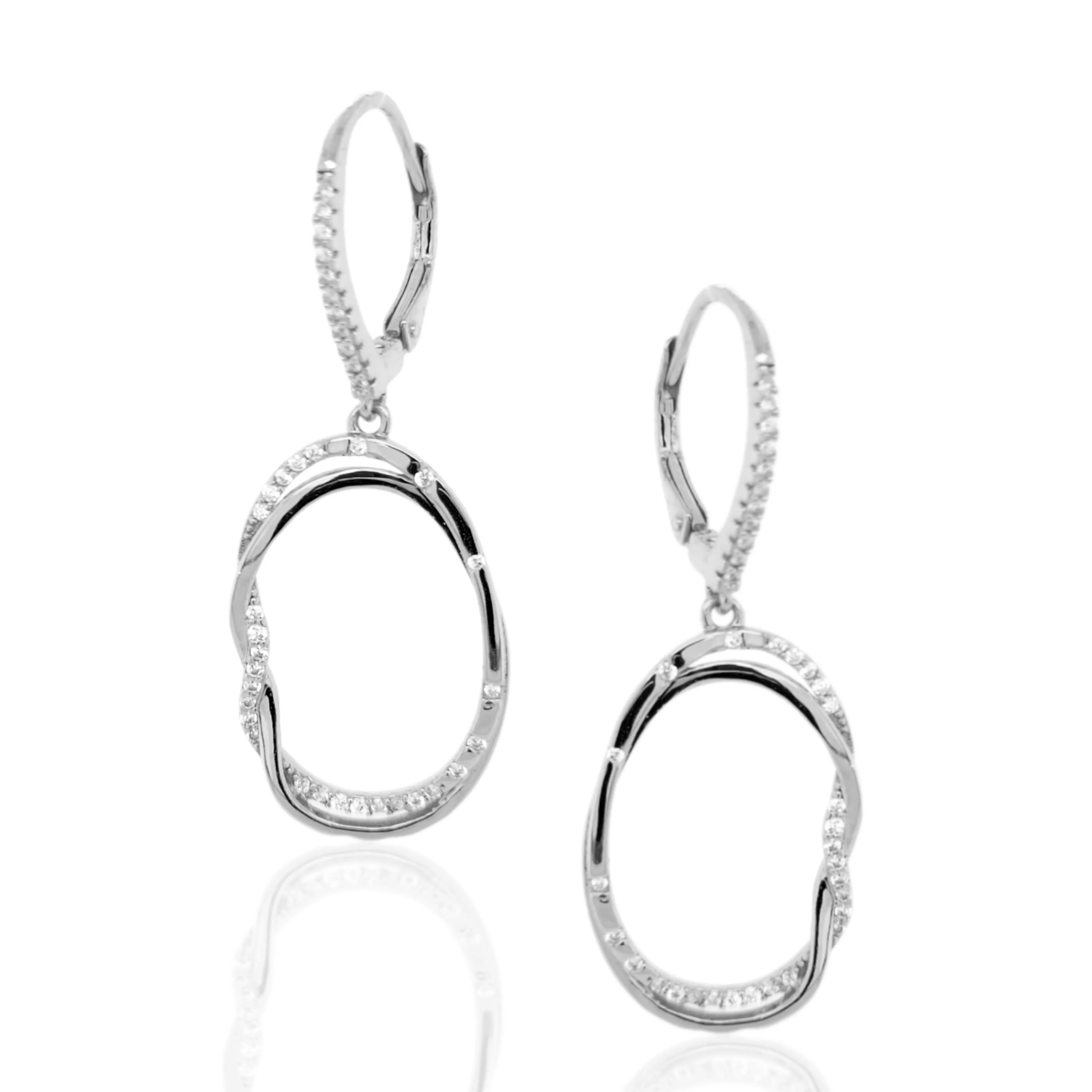 Sterling Silver CZ Oval Earrings with Side Braid