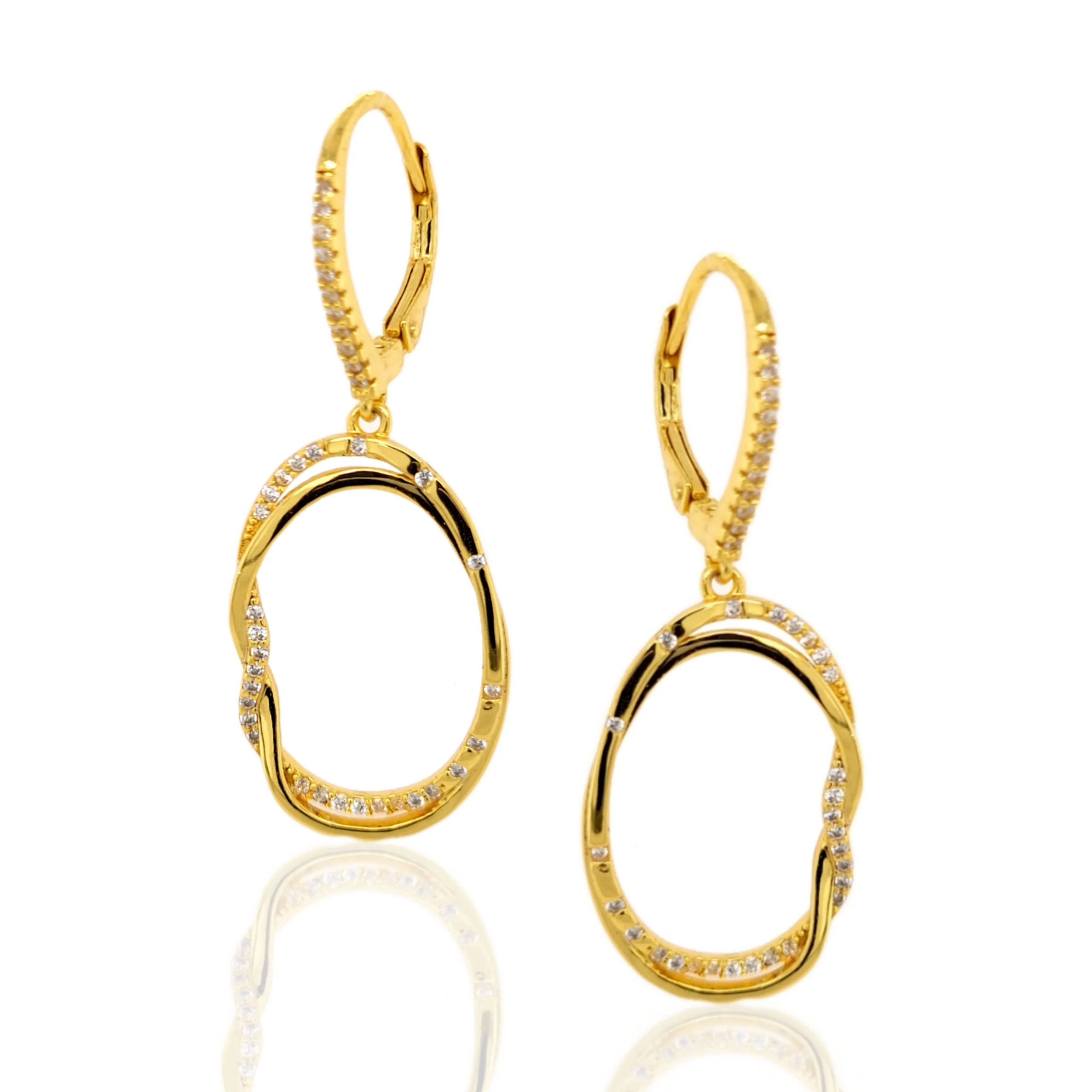 Sterling Silver CZ Oval Earrings with Side Braid